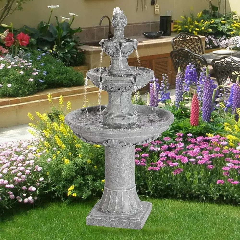 3-Tier Outdoor Water Fountain with Pump & Pine Top, 48.4 Tall Large Pillar Waterfalls for Indoor or Outdoor, Deck Patio Garden F
