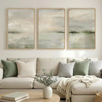 Set of 3 Framed Sage Green Calming Abstract Landscape Canvas Wall Art Prints 24 X 36 Inch, Neutral Tone Wall Decor for Hallway Dining Room Bedroom Office Indoor Home Display