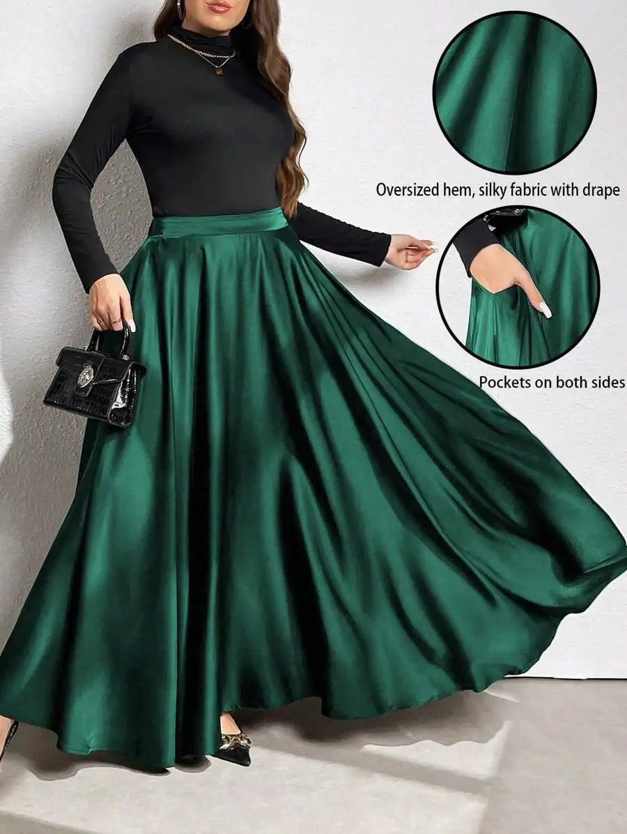 Elegant Solid Color Flared Maxi Skirt For Women Autumn