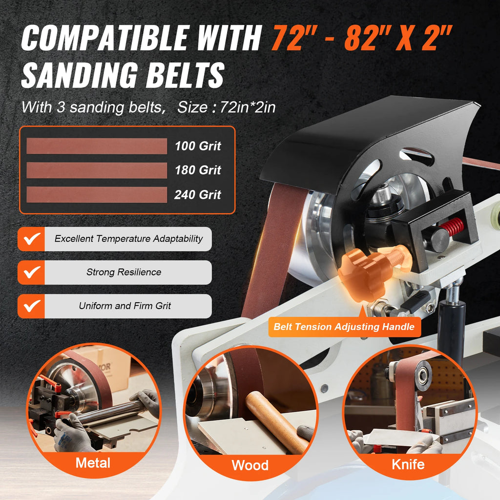SucceBuy Belt Grinder Sander Variable Speed Belt Polisher with VFD 1500W Knife Sharpener Grinding Moulds & 3PCS Sanding Belts