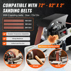 SucceBuy Belt Grinder Sander Variable Speed Belt Polisher with VFD 1500W Knife Sharpener Grinding Moulds & 3PCS Sanding Belts