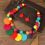Africa Nigeria Jewelry Set Boho Double-layer Colored Geometric Round Wooden Beads Necklace Earrings For Women Trend 2025