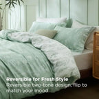 Comforter Set - Sage Green Bed Set, 3 Pieces Lightweight Summer Cute Floral Bedding, 1 Soft Reversible Botanical Flowers Comfor