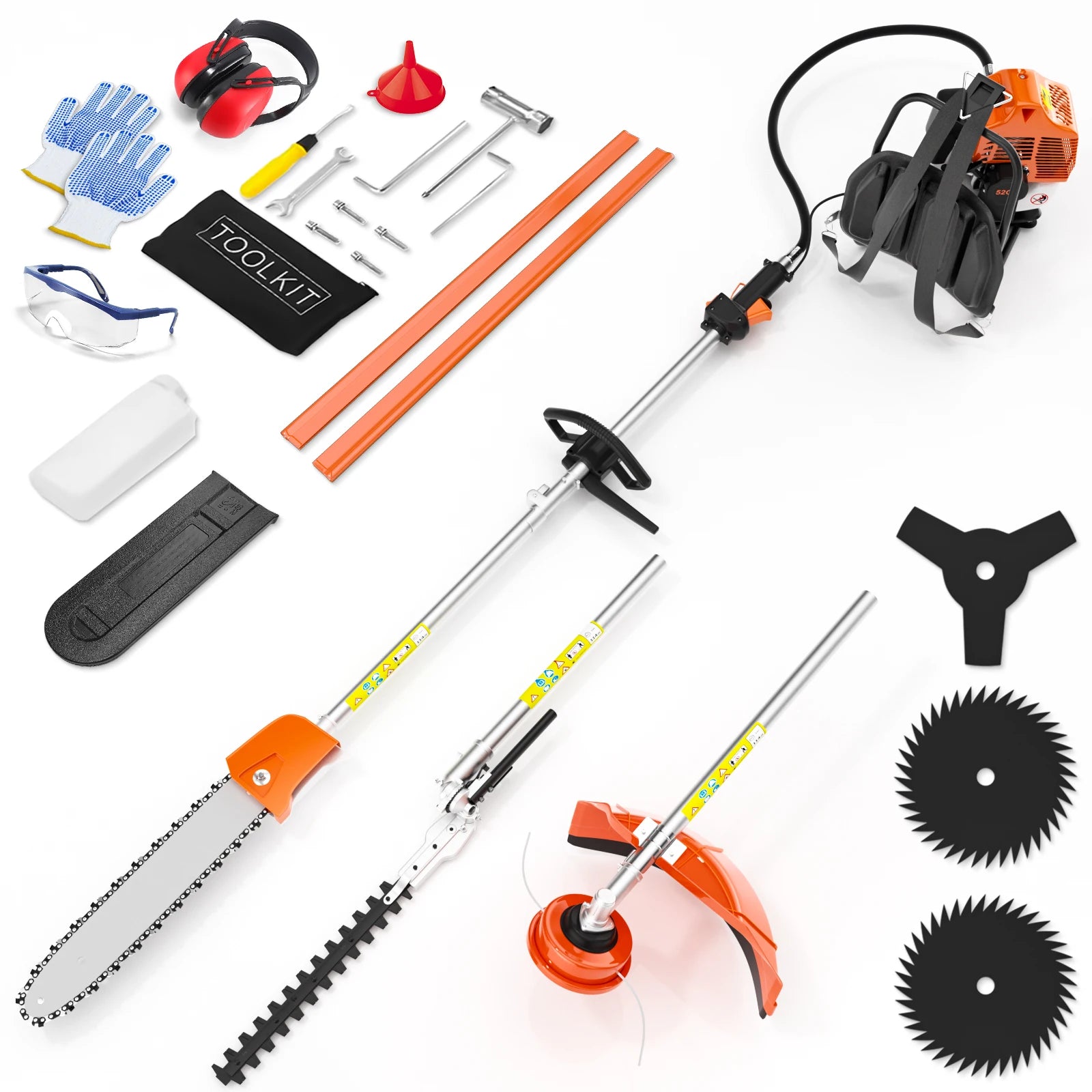 52cc 6 in 1 Gas Hedge Trimmer,Brush Cutters Weed Eater Wacker Gas Powered,Gas Pole Saw Chainsaw,Grass Pruner Multifunctional for Yard Garden Lawn Care