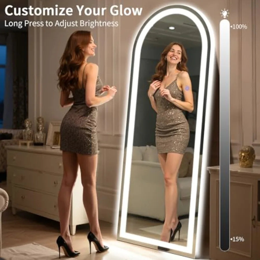 Arch Full Length Standing Mirror with LED Lights, 68"x26" Lighted Mirror with Dimming and 3 Color Lighting, Tall Mirror Full Bo