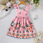Girls Summer Style Small Fly Sleeve Plant Print Dress Casual Cute Floral A-Line
