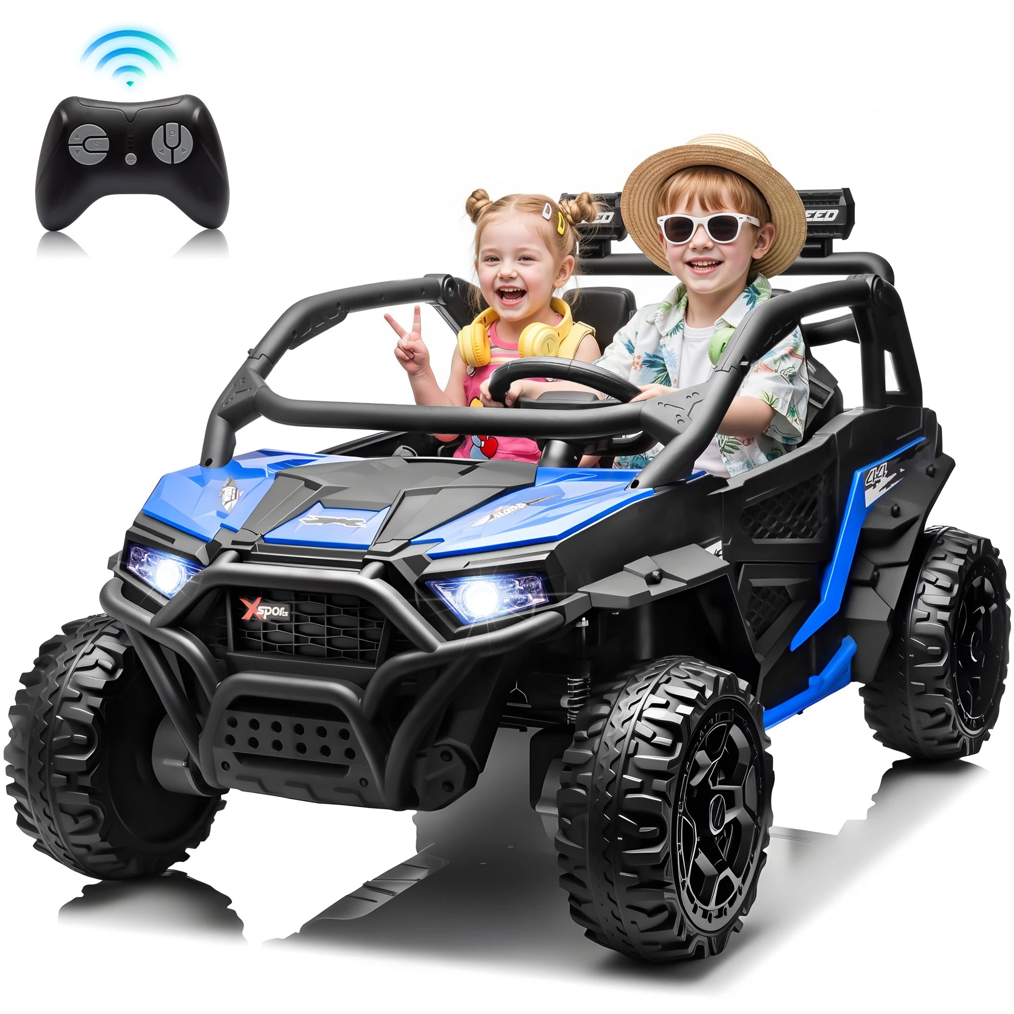 Joyracer 24V 4WD Kids Ride-On UTV, 4-Wheel Shock Absorption, Key Start, Slow Start, Music And LED Lights, 60-80 Mins Ride Time