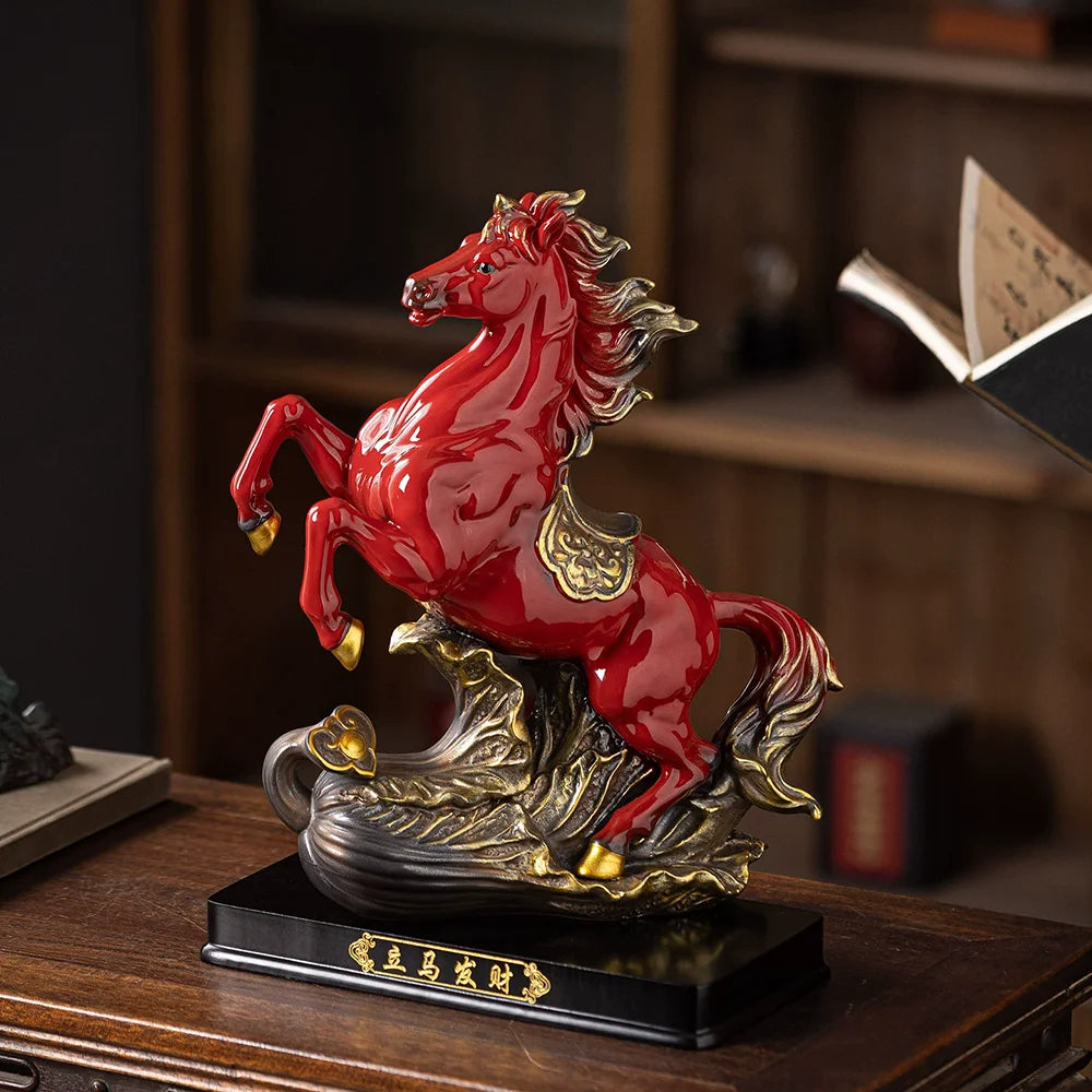 Ceramic Horse Statue, Chinese Zodiac Horse Figurine for Office Desk Home Decor, Success & Luck Gift, Artistic Animal Sculpture