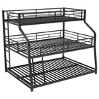Black Twin XL Full XL Queen Triple Bunk Bed with Long Short Ladder and Full Guardrails
