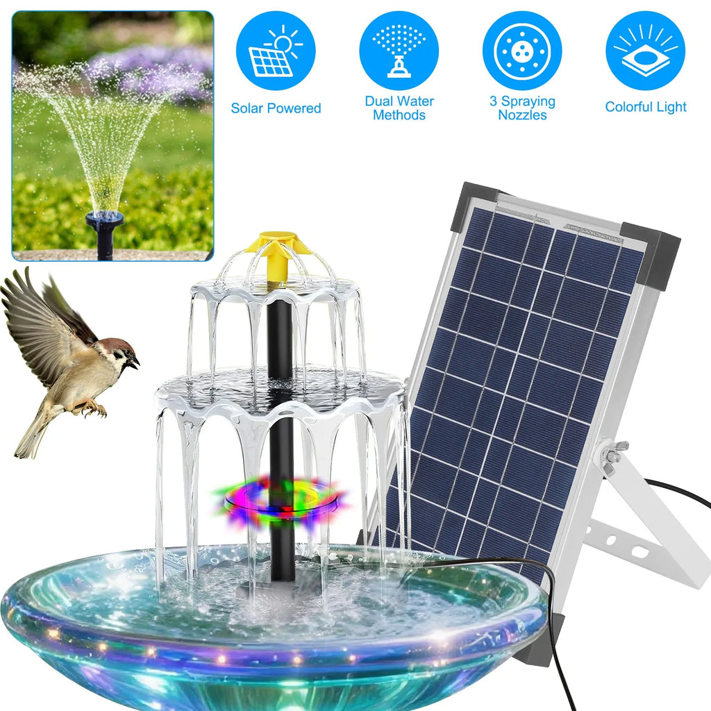 Outdoor Solar Fountain Patio Solar Water Fountain Solar Bird Bath Fountain Waterproof Cascade Water Feature Outdoor Garden