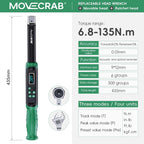 MoveCrab Digital Torque Wrench 6.8-135Nm Adjustable Precision Click Torque Wrench Set with Interchangeable Heads (Ratchet & Open-End), Ft-lb/Nm Dual Scale