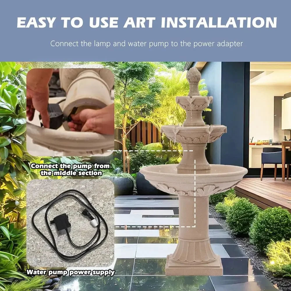 3-Tier Bubbler Fountain, 48.4 Outdoor Waterfall for Yard and Garden Decor