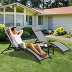 Garden Sun Loungers, Set of 2 with Side Table and Cushions, Aluminum,Weather Resistant,5-Way Adjustable Backrest,for Garden,Pool