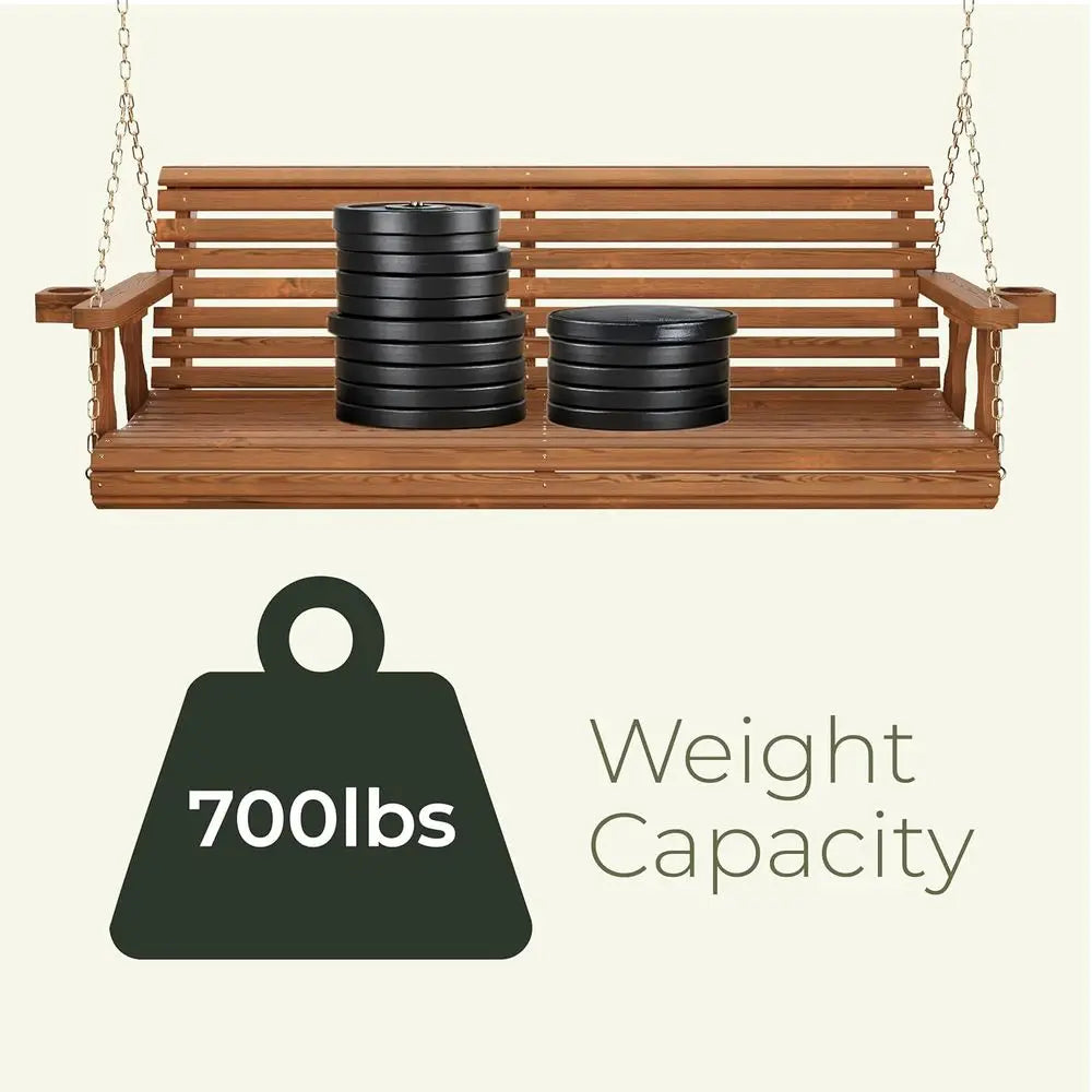 Amish-Crafted 700-Pound Capacity Wooden 5-Foot Rollback Porch Swing with Hanging Chains