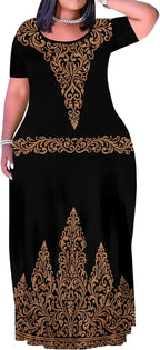 Plus Size Maxi Dress for Women Summer Casual Short Sleeve Tshirt Dresses with Pockets (XL-6XL)