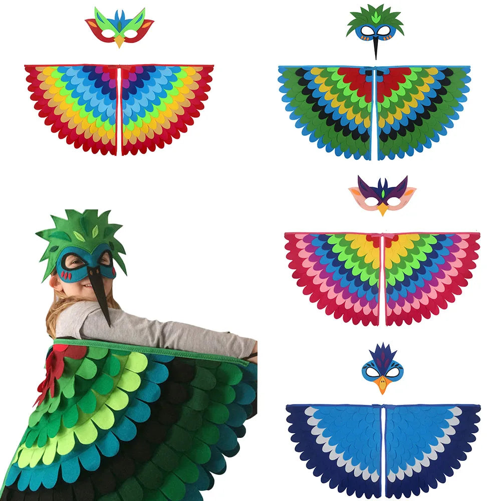 Cute Owl Wings Costume Animal Peacock Pattern Felt Cloak With Matching Mask Performance Props Halloween Carnival Cosplay Cape halloween costumes for women my hero academia superman costume adults haikyuu cosplay