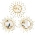 3 Pack Metal Mirrors for Wall Sunburst Wall Mirrors Home Décor Decorative Hanging Wall Art for Living Room Bedroom Entryway Gol