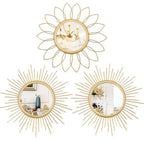 3 Pack Metal Mirrors for Wall Sunburst Wall Mirrors Home Décor Decorative Hanging Wall Art for Living Room Bedroom Entryway Gol