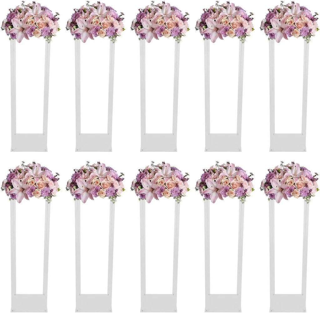 10PCS, 80 cm Wedding Flower Stands Acrylic Wedding Decoration for Tables Bouquet Vase Columns Flower Vase Rectangular Floor Vase