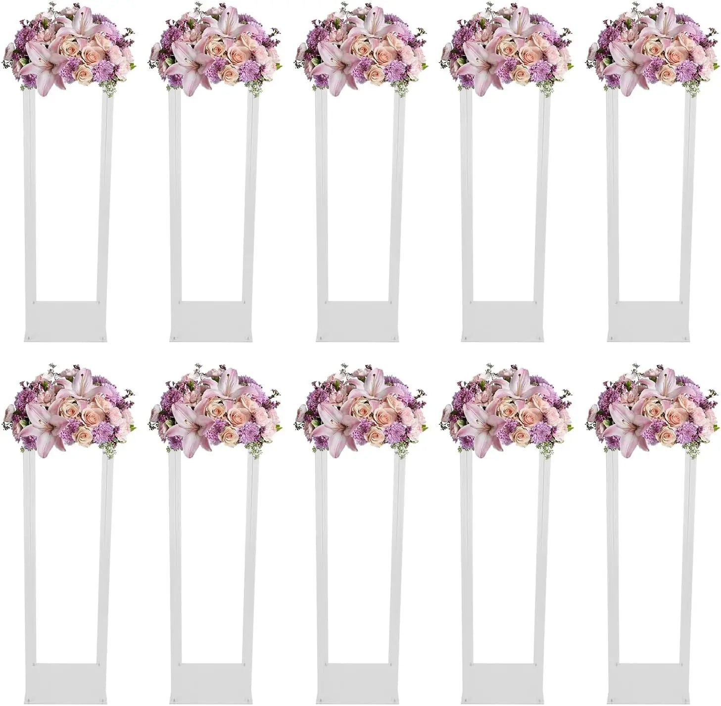 10PCS, 80 cm Wedding Flower Stands Acrylic Wedding Decoration for Tables Bouquet Vase Columns Flower Vase Rectangular Floor Vase