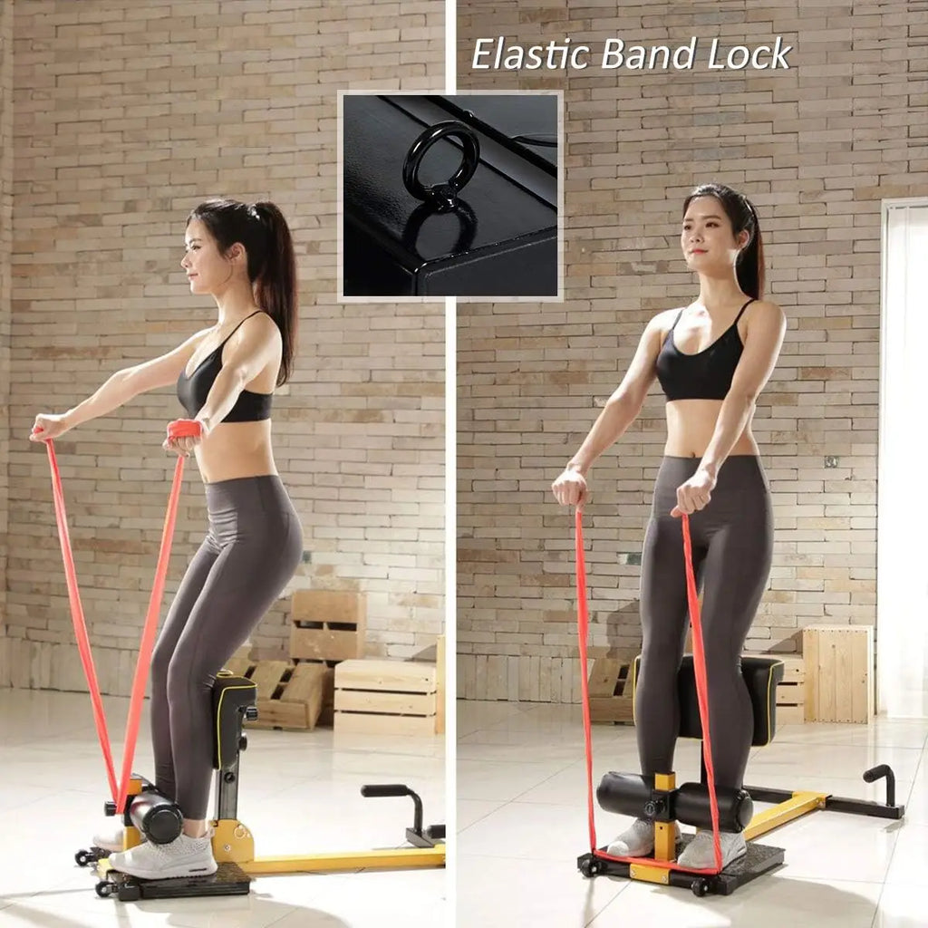 Home Gym Core Workout, PVC Material, Yellow & Black, 8 - in - 1 Sissy Squat Machine with Anti - Skid and Handy Wheels