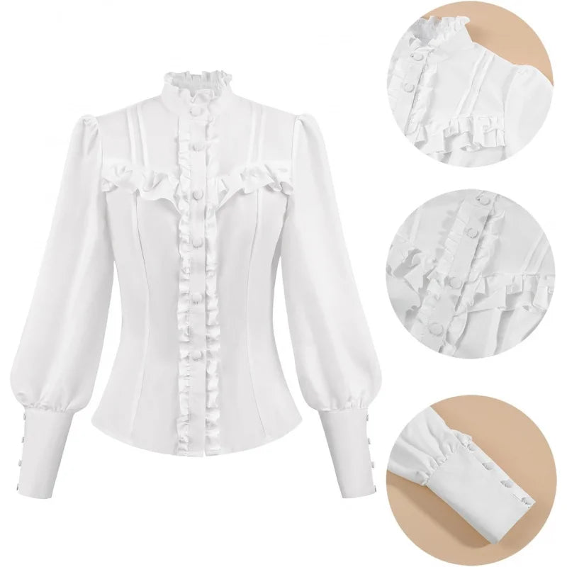 Victorian Dress for Women Edwardian Renaissance Costume Medieval Vintage 1800s Blouse Dresses 2 Piece