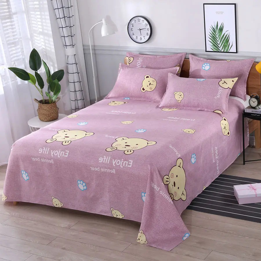 3pcs/Set Home Textile Bed Sheet Set with Pillowcases Cotton Material Lovers Room Bedding Room Flat Sheet