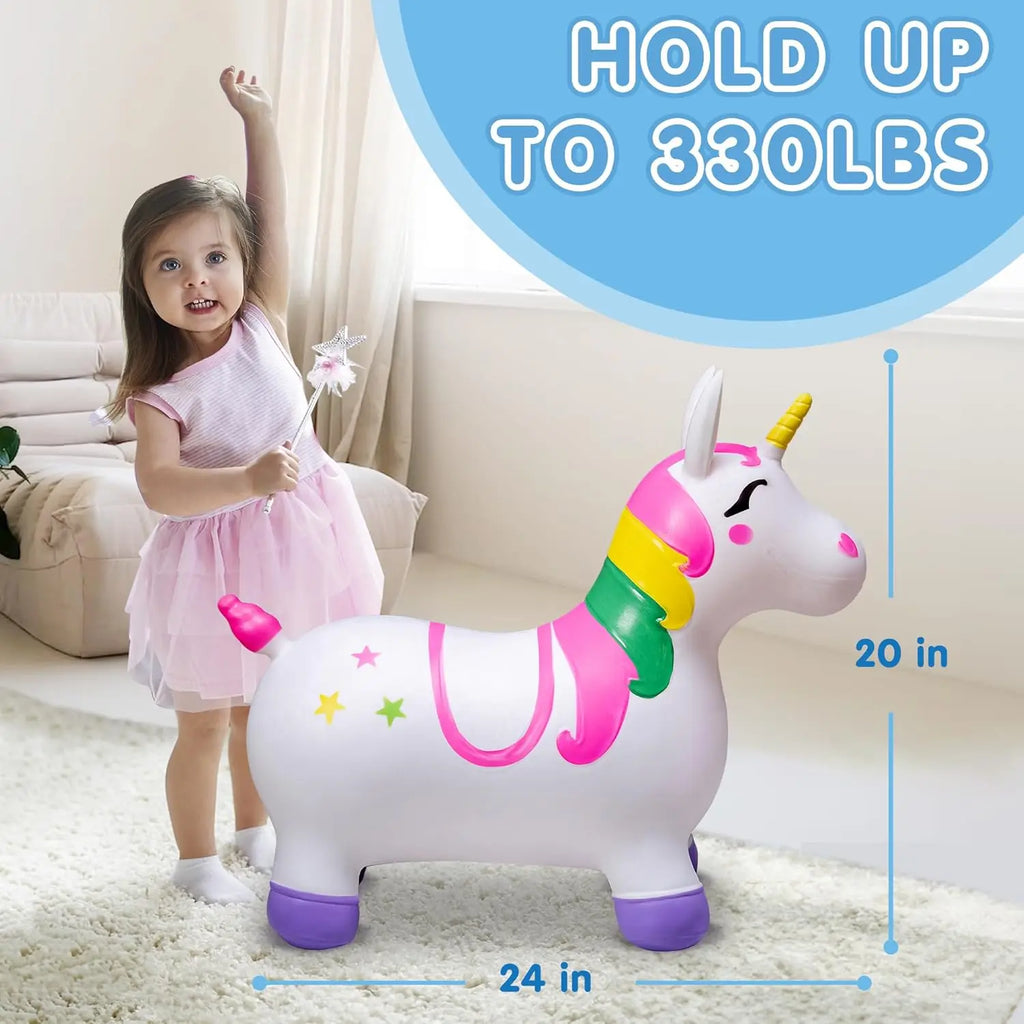 JOYFY Kids Bouncy Unicorn Horse Ride On Toys Bouncer Bouncing Animal Hopper Inflatable Hopping Toy for Birthday Christmas Gifts