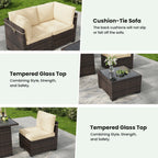 7 Piece Patio Furniture Set, Outdoor Sectional Rattan Conversation Set for Garden, Porch, Backyard