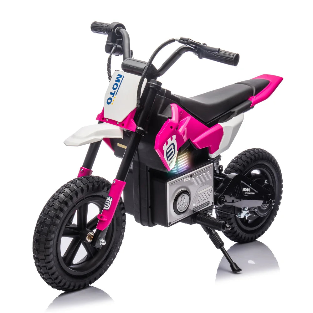 24V Kids Ride On Electric Toy Motocross Motorcycle,200W High Speed Hub Motor,Rear wheel shock absorber,Adjustable speed,LED breath lamp,Bluetooth,Music,Speeds 3.11-9.32MPH For Kids Aged 5-12