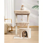 Small Cat Tree For Indoor Cats, Kittens Condo With Scratching Post And Board, Modern Activity Tower With Cradle, Beige