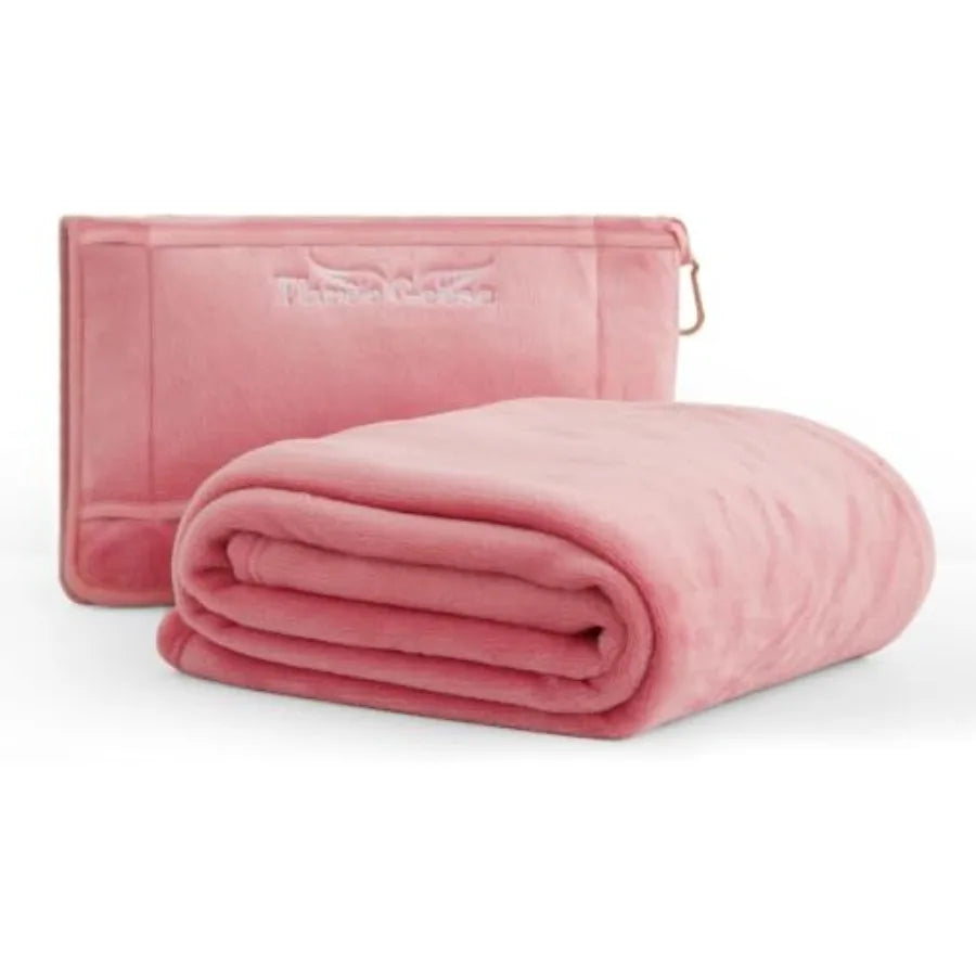 Travel Blanket and Pillow 2-in-1 Ultra-Soft Fleece Airplane Blanket 65"x40", Compact Carry Case with Luggage Sleeve and Backpac