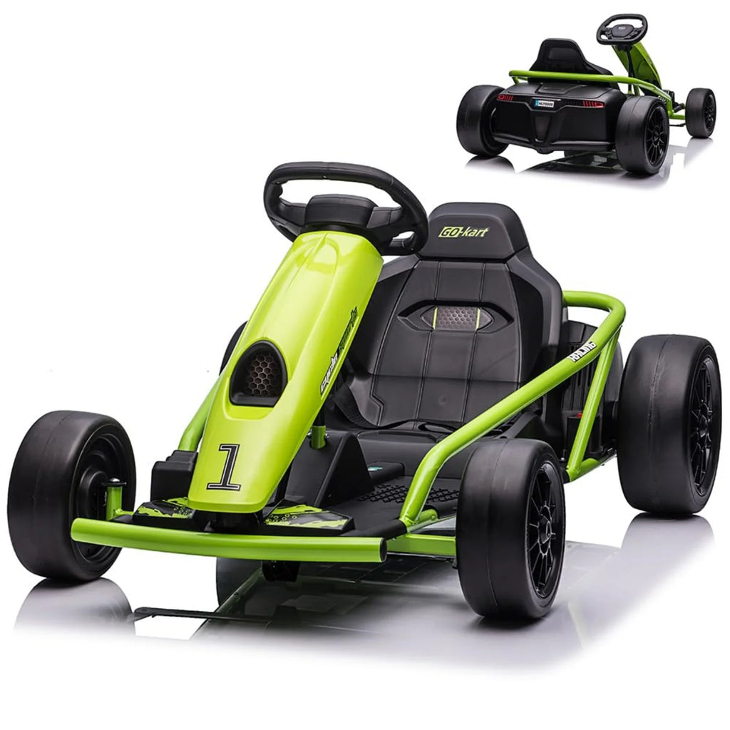 24V Electric Ride-On Go Kart for Kids – Dual 300W Motors, 8MPH High-Speed Drifting, Slow Start, Music & Horn, Max Load 175lbs, Outdoor Four-Wheel Racing Toy, Gift for Ages 8-12