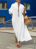 Plus Size 5XL VONDA Elegant Party Wedding Dress Women Autumn 3/4 Lantern Sleeve Pleated Maxi Sundress Casual Fashion Long Robe