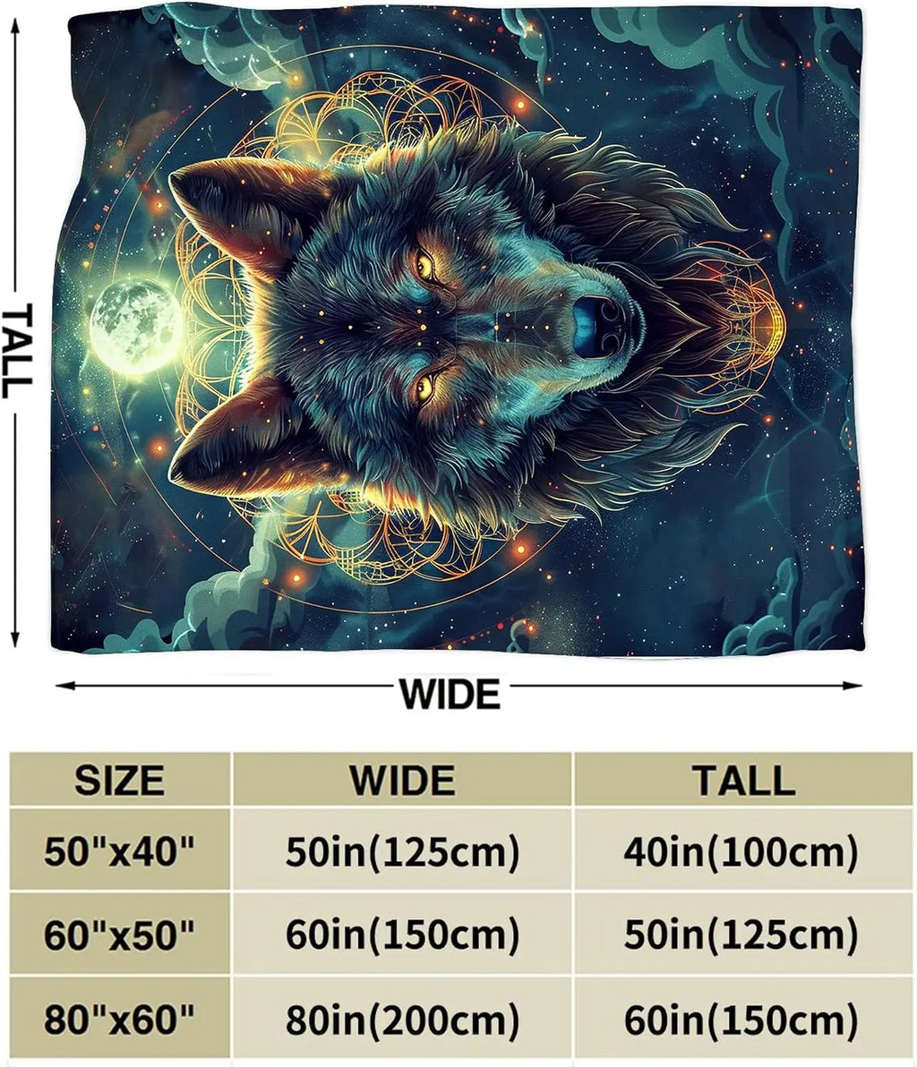Wolf Fantasy Wolf Throw Blanket, 60"x50", Flannel, Animal Print, Unisex Adults & Kids, Warm, Water Repellent, Anti-Allergy