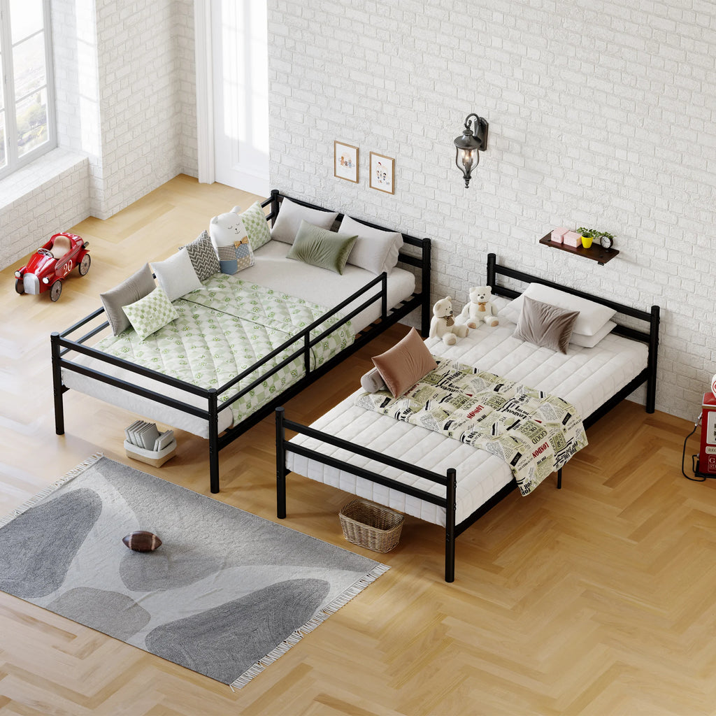 Twin Over Twin Metal Bunk Bed Convertible 2 Single Beds Heavy Duty Noise-Free Frame With Ladder Guardrails No Box Spring Needed Black