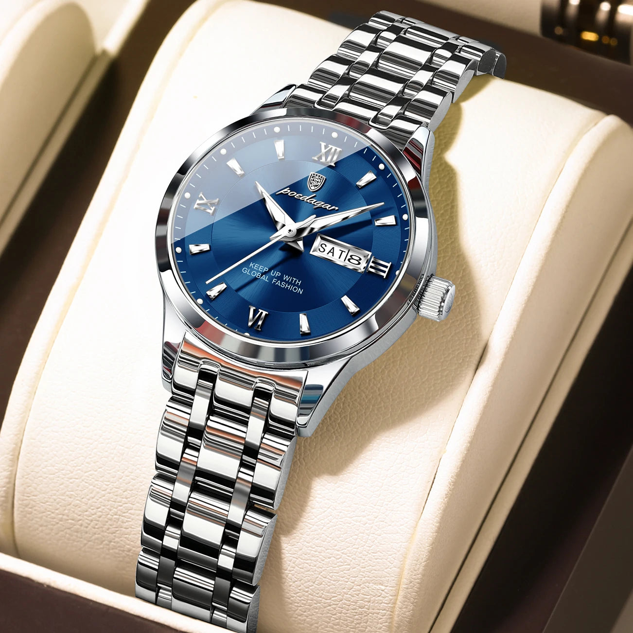 POEDAGAR Luxury Fashion Woman Watch Luminous Waterproof Stainless Steel Ladies Wristwatch Quartz Week Date Elegant Woman's Watches Male Reloj