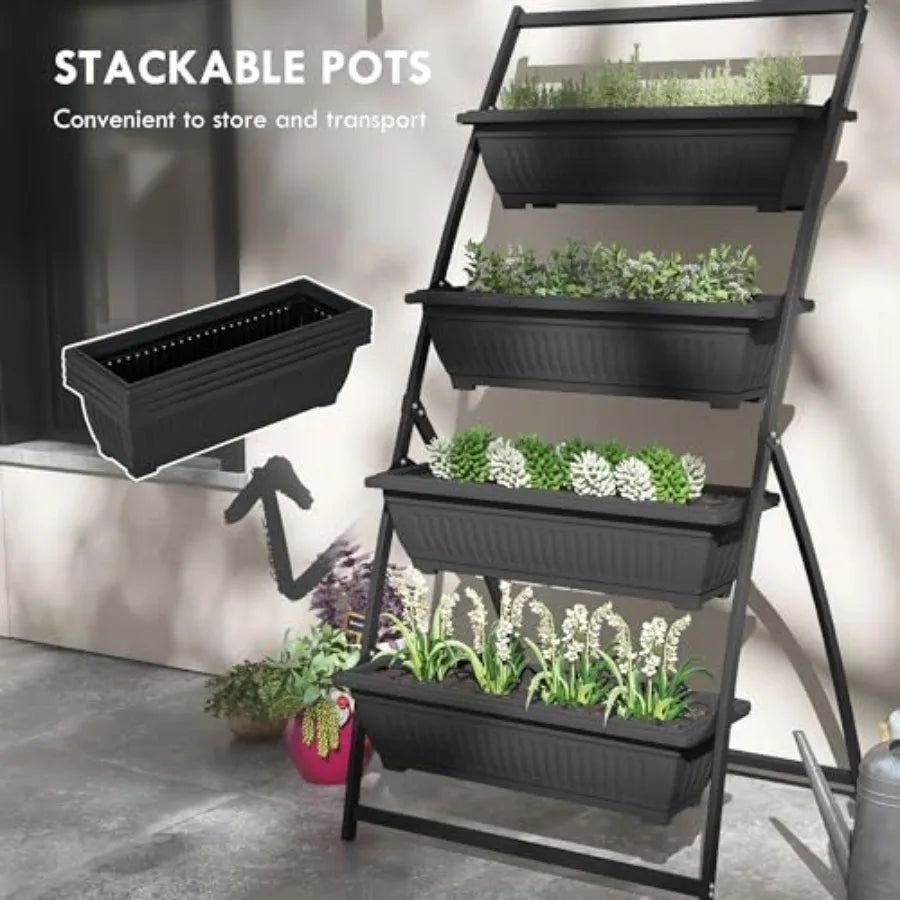Raised Garden Bed 4 Tier Vertical Garden Planter Set 4 Outdoor Planter Boxes with Stand Self Draining Design Elevated Garden fo