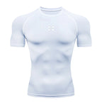 Summer Men Athletic Compression Short Sleeve Running T Shirt Elastic Polyester Quick Dry Gym Workout Fitness Top