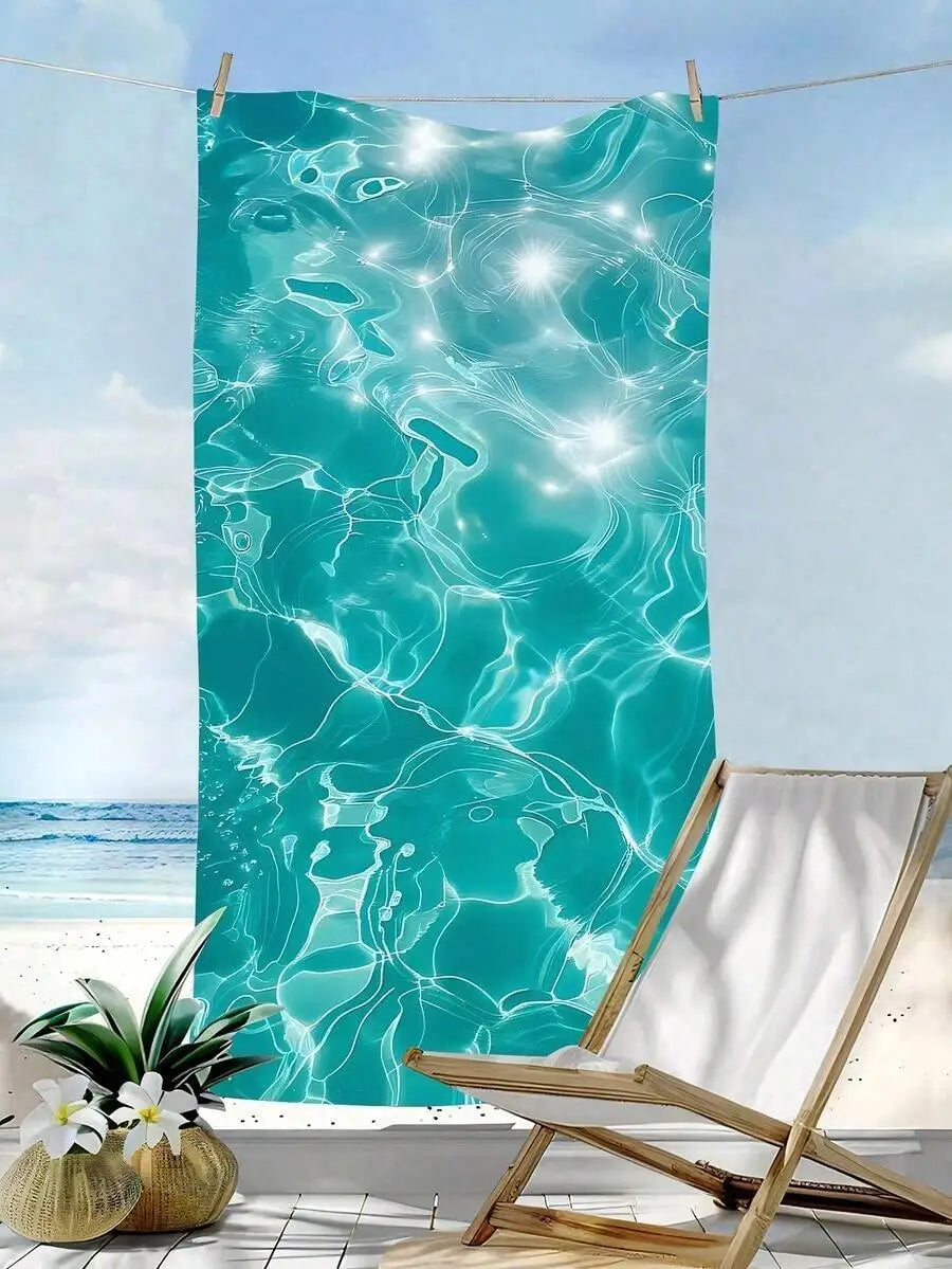 Microfiber Beach Towel With Aqua Water Ripple Print Shimmering Underwater Light Design