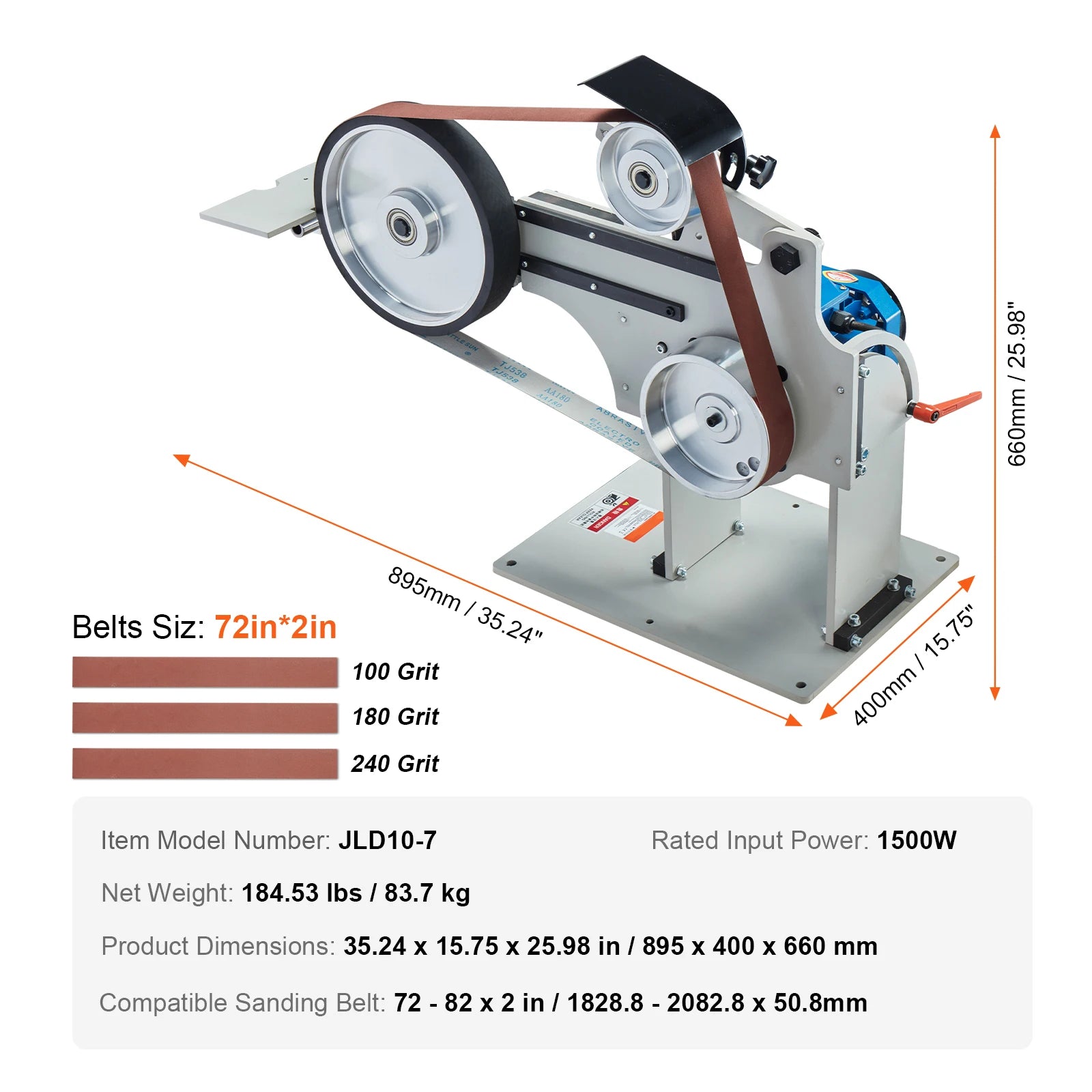 SucceBuy Belt Grinder Sander Variable Speed Belt Polisher with VFD 1500W Knife Sharpener Grinding Moulds & 3PCS Sanding Belts