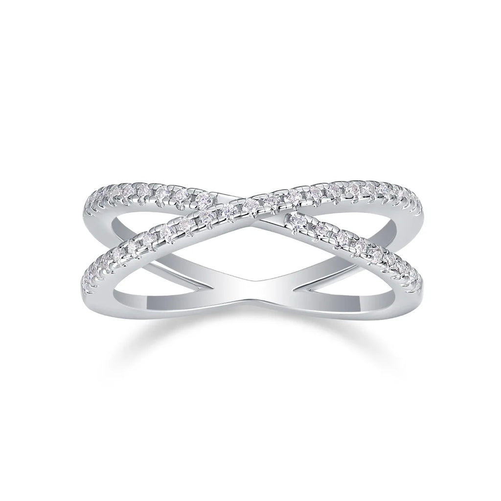 Moissanite Ring, 925 Sterling Silver, D Color VVS1, X-Shape Crossover Design, Unisex Stackable, Couple Ring, With Certificate