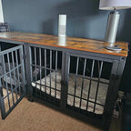 Large Wooden Dog Crate Indoor Furniture Style Elevated Pet Dog Cage Kennel End Table Lattice Playpen with 3 Doors Removable Tray