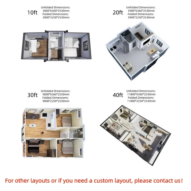 Prefab Tiny Homes 20ft 40ft Expandable Container House Customized Prefab House Garden Rooms Folding Room Sheds Warehouse Barn