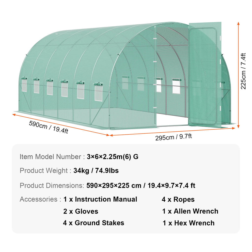 SucceBuy Walk-in Tunnel Greenhouse Hoop House Greenhouse Tunnel Plant House with Galvanized Steel Frame Swing Door for Outdoor