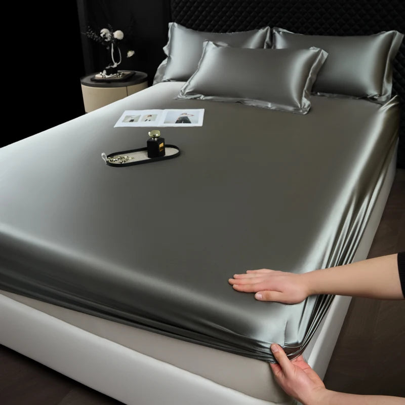 Solid Color Fashion Satin Fitted Sheet Rayon Mattress Cover with Elastic Band Bed Sheet for Bedding 140x200 160x200