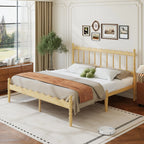 Twin XL Bamboo Platform Bed Frame With Scalloped Headboard 14 Inch Height Metal Slat Support
