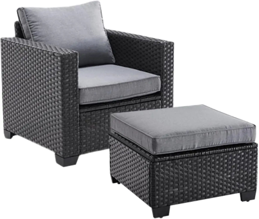 Farini Patio Sectional Sofa Set, Outdoor Furniture with Ottoman, Water/Oil/Stain-Resistant Fabric, Dark Gray Cushion + Gray Wick
