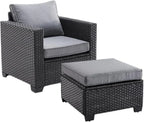 Farini Patio Sectional Sofa Set, Outdoor Furniture with Ottoman, Water/Oil/Stain-Resistant Fabric, Dark Gray Cushion + Gray Wick