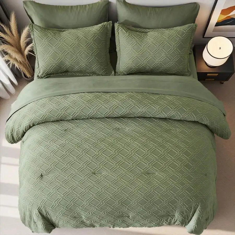 7pcs Simple And Stylish Embossed Comforter Sets Queen, 100% Polyester Lightweight Comfortable Summer Bedding Set, Super Soft And